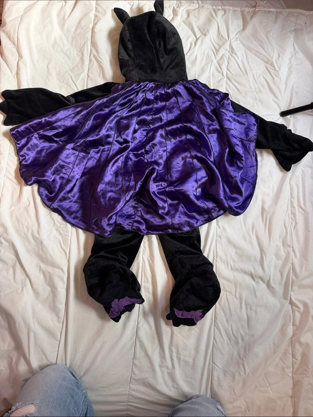 Kids Black & Purple Bat One-Piece Costume with Hooded Cape